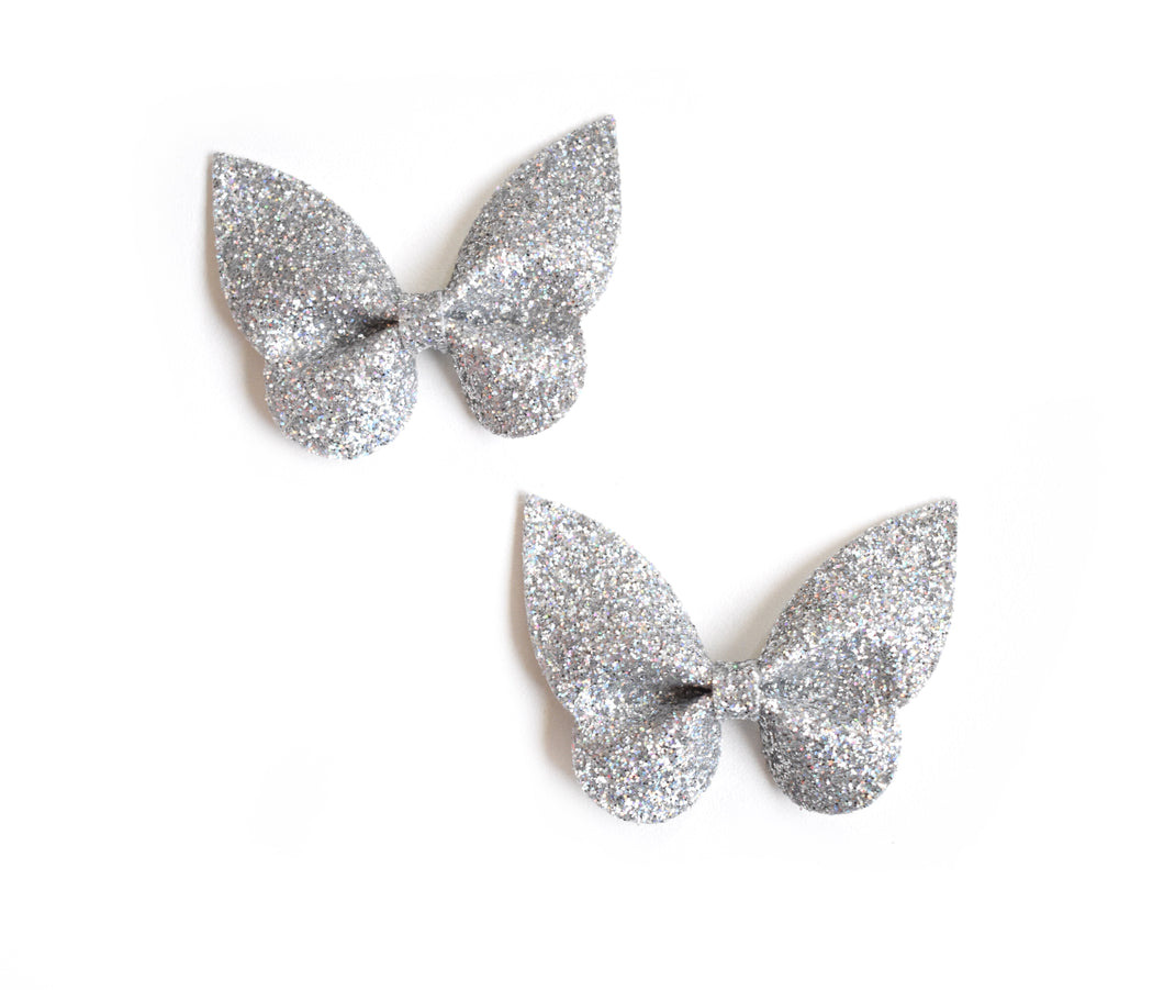 Holly Pigtail Set- Silver Glitter glitter bow, leatherette bow, fringe clip, butterfly bow, personalised bow, rainbow bow, dolly hair bow, floral bow, shimmer bow, pretty bow , Bow Handmade Hairbow, handmade hair accessories, Sweet Adalyn Sweet Adalyn