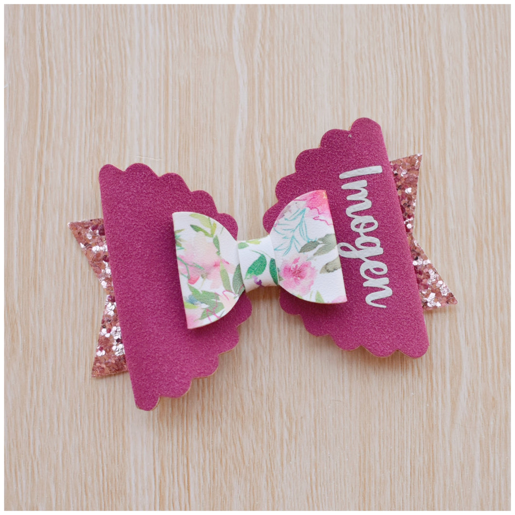 Personalised Bow- Burgundy glitter bow, leatherette bow, fringe clip, butterfly bow, personalised bow, rainbow bow, dolly hair bow, floral bow, shimmer bow, pretty bow , Bow Handmade Hairbow, handmade hair accessories, Sweet Adalyn Sweet Adalyn